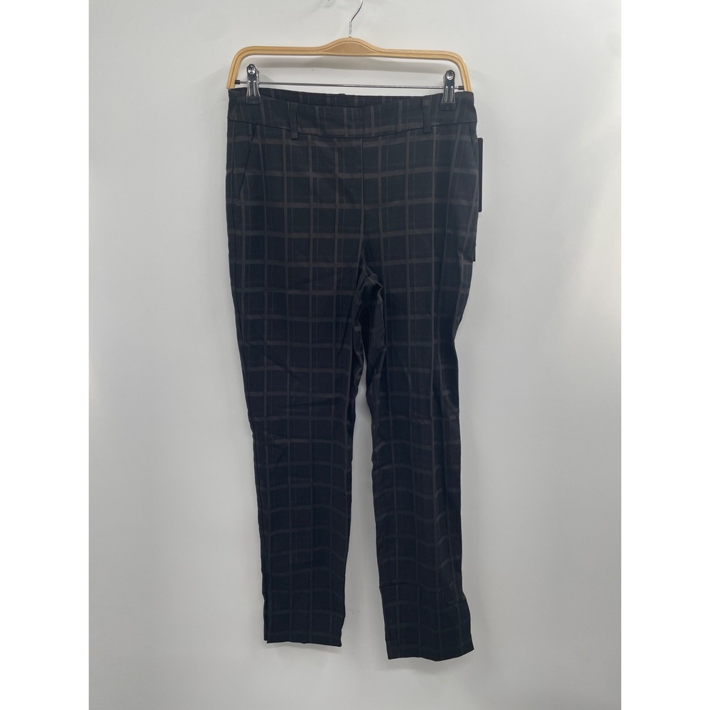 Up! Pants Womens 8 Black Multi Plaid Stretch Ankle Slit Skinny Leg Trousers NWT